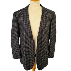 80s Jean Baptiste Caumont 3 Button Sport Coat Navy Taupe Wool Ventless Mens 42R